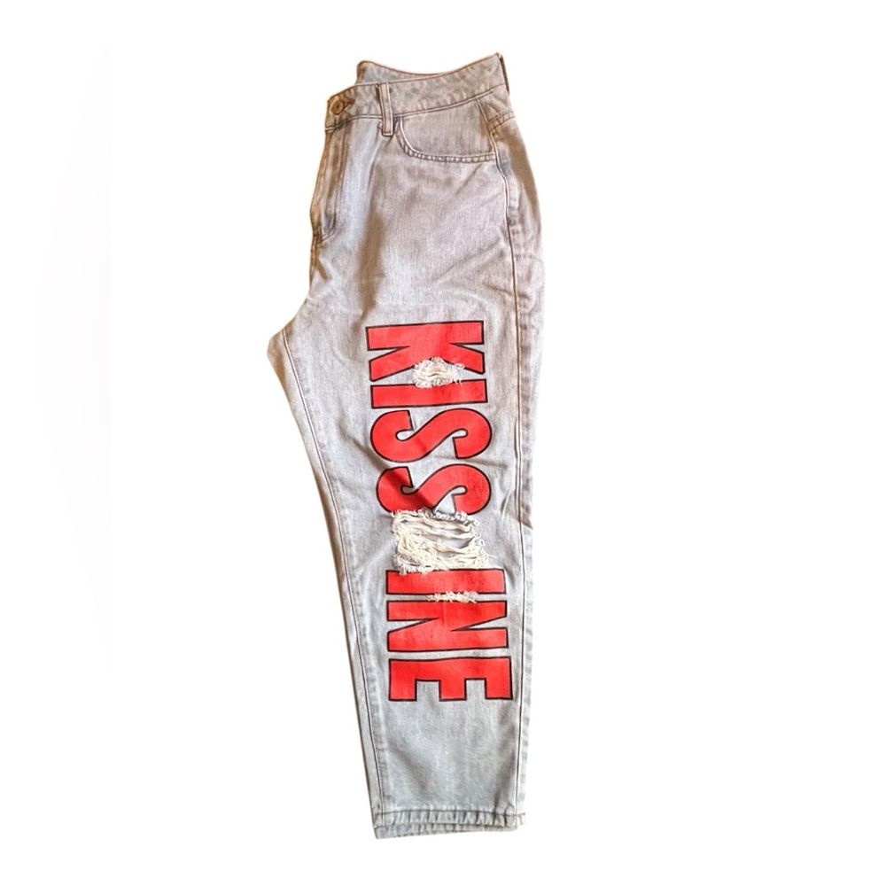 SHEIN Gray Boyfriend Jeans with Red, Yellow, and Blue Accents - Picture 4 of 5